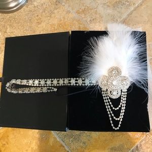 1920s Flapper/Gatsby Rhinestone Headpiece Feather